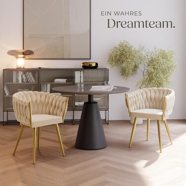 Тектейк® Оксамитовий стілець-чаша з підлокітниками, сучасний крісло для вітальні, їдальні, як кухонні стільці, для туалетного столика, комплект (2 шт), пісок/золото