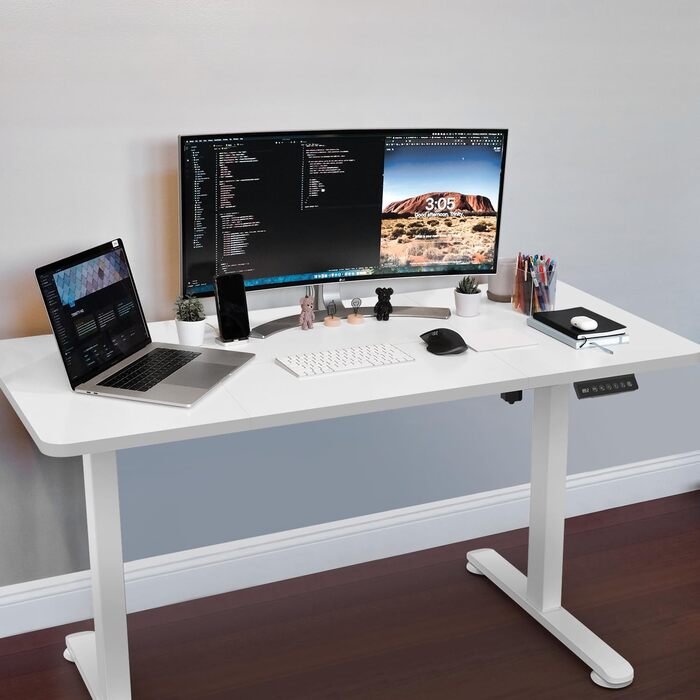 Регульований стіл Homall 140x60 см з USB-роз'ємом, комп'ютерний стіл для дому та офісу, ергономічний, білий