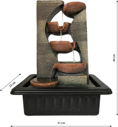 Кам'яні глечики для внутрішнього фонтану Dehner зі світлодіодним освітленням, приблизно 40 x 23 x 31 см, полістоун, сірий/коричневий