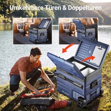 AAOBOSI Компресорна холодильна сумка-холодильник 55L, 12v/230v, з цифровим керуванням температурою, App-керуванням, для кемпінгу, авто, вантажівки, човна, автодому (Блакитний)