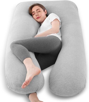 Подушка для вагітних Avmvnvc U-подібної форми, XXL, для сну на боці, знімний чохол з джерсі (сірий)