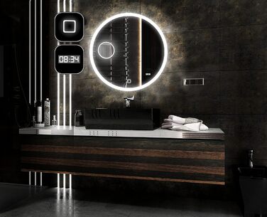 Дзеркало для ванної кімнати з підсвічуванням LED, діаметр 90 см. Кругле дзеркало для ванної кімнати з LED-підсвічуванням, нейтральний колір світла 4000K. Без додаткових функцій.