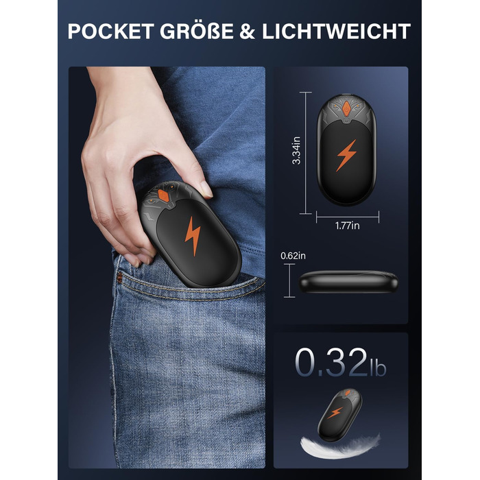 Електричні грілки для рук 2 шт. - ультралегкі, багаторазові, з USB-зарядкою, 3 режими нагріву, до 24 годин роботи, для активного відпочинку взимку (чорні, магнітні)