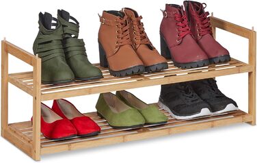 Стійка для взуття бамбукова штабельована, полиця для взуття з 2 рівнями, до 6 пар взуття, передпокій, HBD 29,5 x 72,5 x 27 см, натуральний