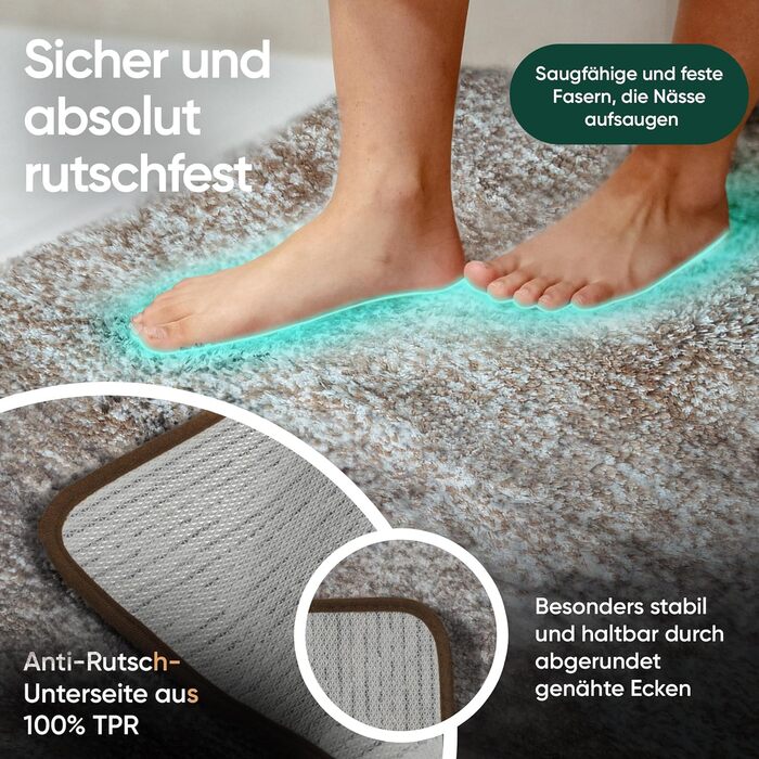 Килимок для ванної кімнати [60x90] нековзкий – розкішний килимок для ванної кімнати великого розміру та пральний | Високоякісні килимки та килимове покриття для ванної кімнати, душової кабіни та іншого | чорний (50 x 80 см, бежевий)