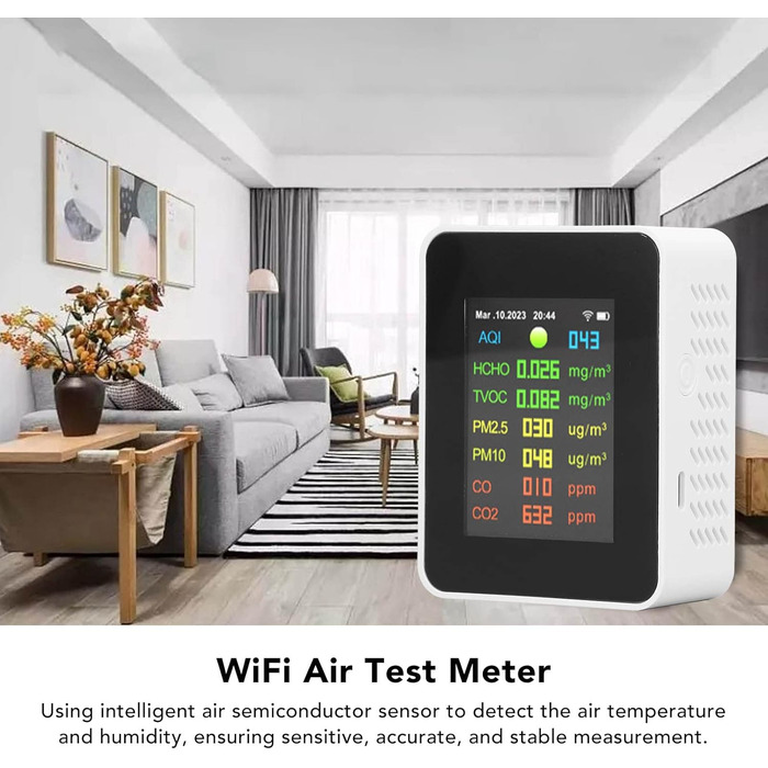 DEWIN 9-в-1 Монітор Якості Повітря, WiFi-детектор, тестер якості повітря, LCD-дисплей, багатофункціональний прилад для вимірювання якості повітря в приміщенні