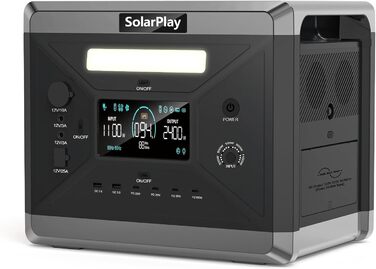 Портативна електростанція SOLARPLAY 2400 Вт, сонячний генератор 2160 Втгод, 12 портів, для кемпінгу та відключень електроенергії