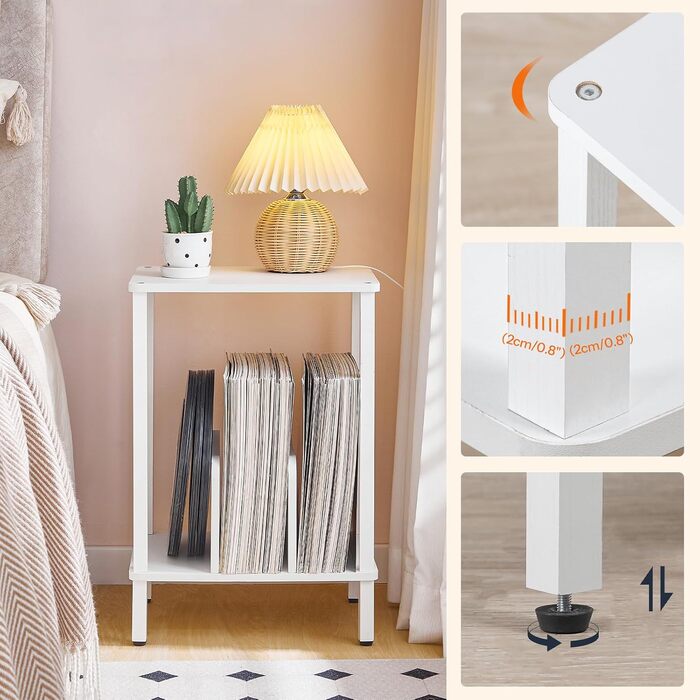 HOOBRO Стійка для програвачів, полиця для платівок, приліжкова тумбочка, полиця для платівок з перегородками, органайзер для платівок, до 100 альбомів, для вітальні, EBK05RS01 (Білий)