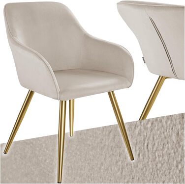 Крісло Tectake Esszimmerstuhl: комфортне крісло з підлокітниками, м'яке крісло з оксамиту, крісло для вітальні, їдальні, офісу, сучасні кухонні стільці, кремово-золотий колір (1 шт., тауп/золотий)