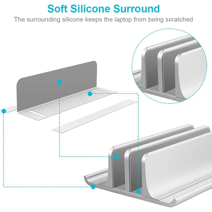 Підставка для ноутбука VAYDEER вертикальна, регульована, алюмінієва 4-в-1, для MacBook, iPad, ноутбуків до 17.3 дюймів - срібна