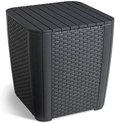 Садовий диван Allibert Victoria 2-місний ротанг сірий з подушками + садовий столик - вуличний, вологостійкий, 129x63x77 см