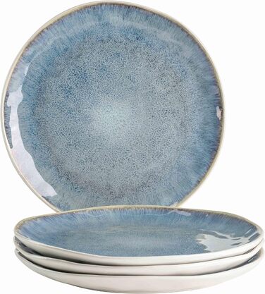 Набір з 4 обідніх тарілок, крапчаста глазур, органічні форми, вінтажний вигляд, кераміка, синій (макс. 60 символів)