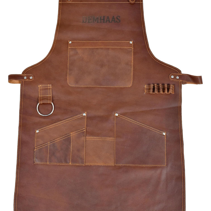 Чоловічий фартух з натуральної шкіри преміум-якості, ручної роботи | Фартух для гриля, барбекю та приготування їжі з кишенями | Регульовані ремені | Вінтажний коричневий