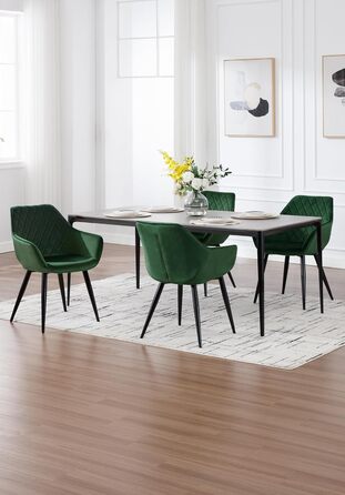 Набір з 2 стільців Woltu Esszimmerstühle: м'які крісла з підлокітниками для кухні, вітальні, обідньої кімнати, зелений велюр, металеві ніжки