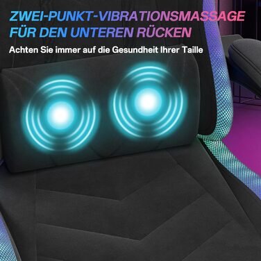 Ігровий крісло JUMMICO з тканини та LED підсвічуванням, ергономічний офісний стілець з масажем попереку та підставкою для ніг, регулювання 90°-135°, максимальне навантаження 150 кг, темно-сірий колір