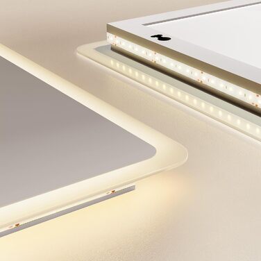 EMKE® LED дзеркало для ванної кімнати 80x60 см з підсвічуванням, сенсорне, регулювання яскравості, протизапотівання, 3 косметичні дзеркала, годинник, IP44