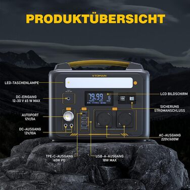 Портативна електростанція VTOMAN Jump 600X 600 Вт - 299 Втгод батарея LiFePO4 з 2 виходами змінного струму