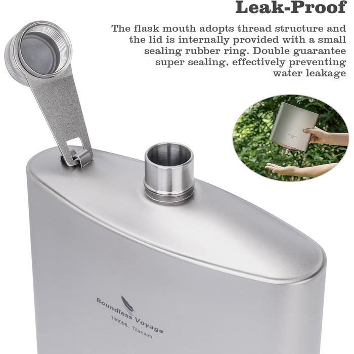 iBasingo Титанова фляга-термос 1.4л (49oz) для кемпінгу, туризму, Bushcraft. Легка, з міцним кришкою та воронкою.