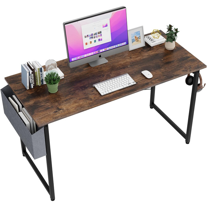 Письмовий стіл, комп'ютерний стіл з тримачем для навушників і сумкою для зберігання, стійкий робочий стіл, промисловий дизайн, стіл для ПК, невеликий офісний стіл, офісний стіл для дому, офіс (135 x 60 x 74 см, коричневий)