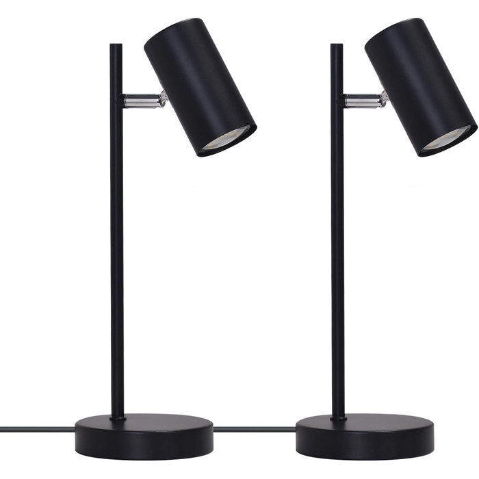 Настільна лампа для вітальні, спальні та офісу: поворотна 350°, цоколь GU10, металева, з вимикачем, чорна (2 шт.)