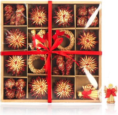 Набір солом'яних зірок com-four es-прикраси для різдвяної ялинки-підвіски з соломи для різдвяної ялинки-підвіски з натуральної ялинки-різдвяні прикраси (Mix3, 112 шт.)