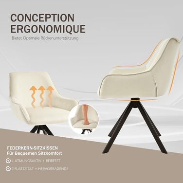 Обідні стільці поворотні, комплект 6 шт. з підлокітниками, 360° - м'які стільці з тканини льон, сучасний дизайн, металевий каркас, для кухні, вітальні, офісу, бежевий