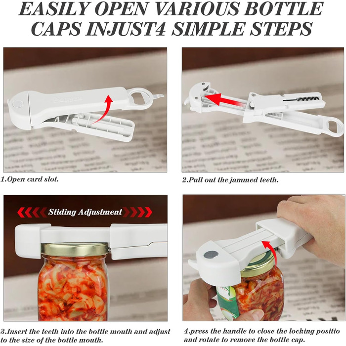 Набір відкривачів для пляшок та банок 7-в-1 для людей похилого віку з артритом, з магнітним механізмом, білий