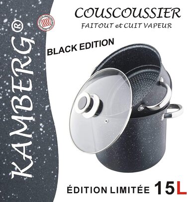 Каструля/пароварка Kamberg Couscous 3-в-1, 20 см, 4 л, нержавіюча сталь, індукція, кам'яний вигляд, без PFOA