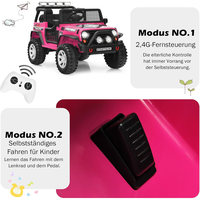 Дитячий електромобіль COSTWAY 12V, музика, USB, MP3, радіо, 3 швидкості, дистанційне керування, рожевий, для дітей від 3 років
