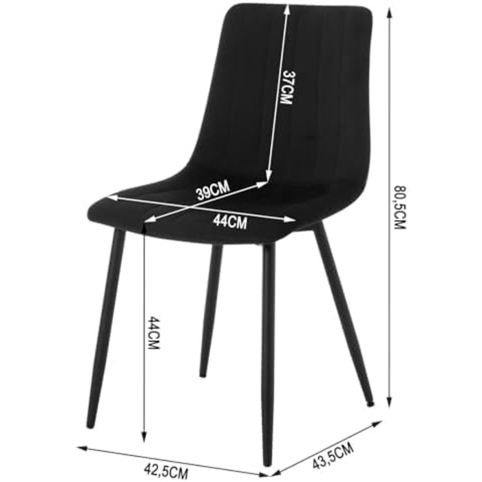 Обідні стільці для вітальні, кухні та спальні. М'які стільці з підлокітниками та металевими ніжками, оксамитова сидіння (Чорний, набір 6 шт.)