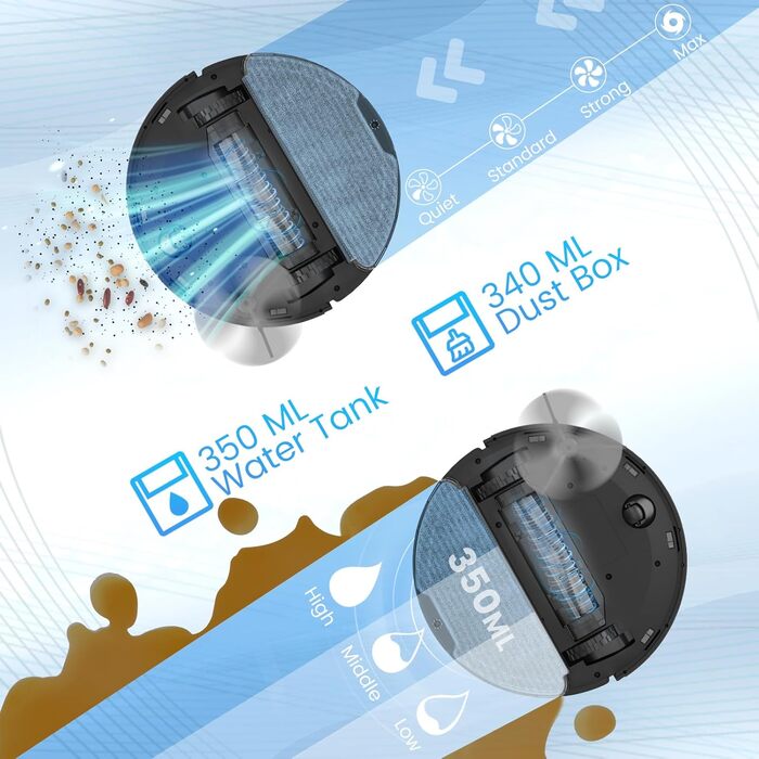 Робот-пилосос з функцією миття та станцією самоочищення, об'єм 3.5л, для килимів та шерсті тварин, з керуванням через додаток та Alexa, LiDAR навігація, час роботи 180 хвилин (світло-чорний)