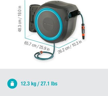 Шланг садовий Gardena RollUp L (бірюзовий) 30 м: гнучкий полив для великих садів, поворотна коробка для шланга, з шлангом Gardena 30 м та монтажними аксесуарами (18625-20)