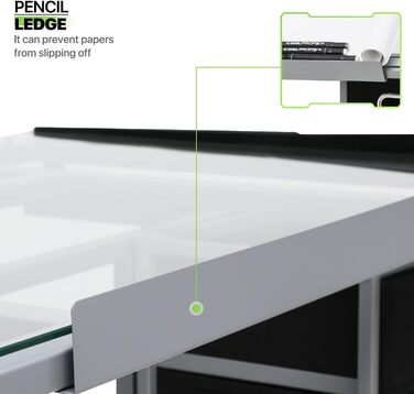 Регульований стіл для малювання Magshion з нахиленою скляною стільницею, переносний з 2 шухлядами та колесами, для художників, студентів (прозорий)