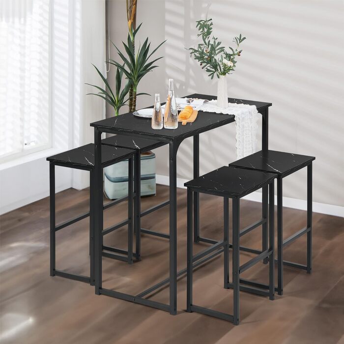Набір барного столу та 4 стільців для кухні/бару (чорний)