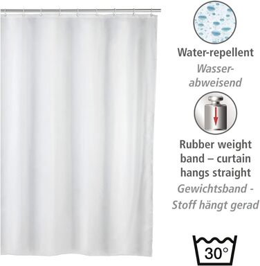Шторка для душу WENKO Uni White, текстильна шторка для ванної кімнати, з кільцями для кріплення до душової штанги, що миється, водовідштовхувальна, (180 х 200 см)