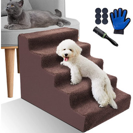 Звонема-сходи для домашніх тварин з тканинним покриттям, сходи для собак для дивана-ліжка, нековзна рампа для маленьких собак і кішок, з 1 рукавичкою 1 валиком для ворсу (60x42x40 см) (сходи для собак 5 сходинок)