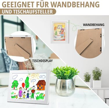 Рамки для дитячих малюнків KIYARI A4, 2 шт., білі, розкладні, з фронтальною відкриттям, для 150 малюнків, міцне дерево, безпечне скло, ідеально для творчих проектів, дитячої кімнати та школи