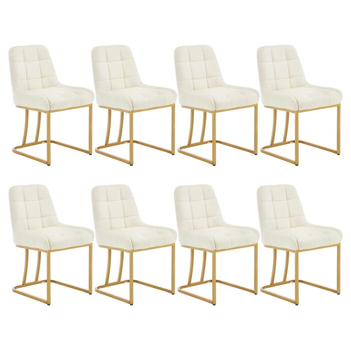 Стілець для їдальні WOLTU, кухонний стілець з велюру, м'який стілець з металевим каркасом, стілець з підлокітниками, стілець для вітальні, стілець для макіяжу, бежевий, набір 8 шт.