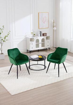 Крісла для їдальні WOLTU, крісла для кухні, м'які крісла з підлокітниками, 8 шт., темно-зелений, з велюровою оббивкою та металевими ніжками