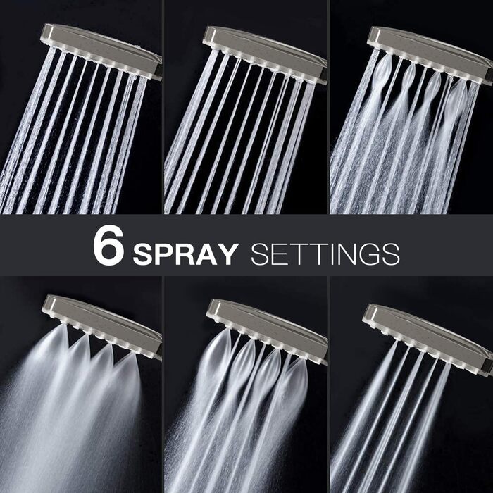 Насадка для душу Newentor з 6 режимами, велика, економна, високого тиску, золота (без шланга)