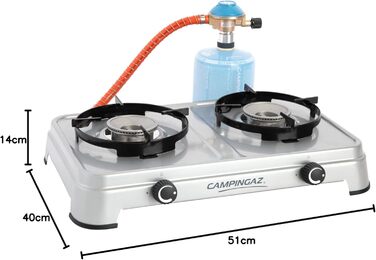 Газовий намет Campingaz Camping Cook CV - 2 конфорки, сірий, для кемпінгу, працює на картриджах