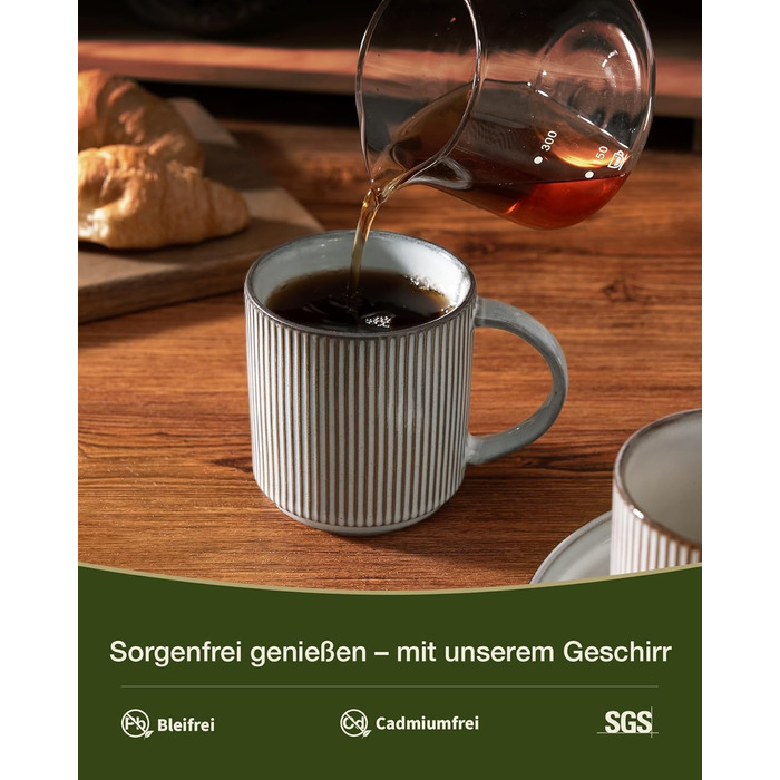Набір тарілок Star 12 предметів для 4 осіб, керамічний посуд, стійкий до подряпин, для мікрохвильовки та посудомийної машини (димчастий синій, чашки 355 мл - 6 шт)