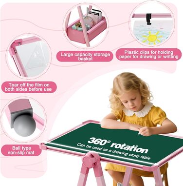 Дитяча мольберт Kinderstaffelei: двосторонній, сталевий, регульований, 360° обертання, дошка для малювання, крейда та маркери для хлопчиків та дівчаток