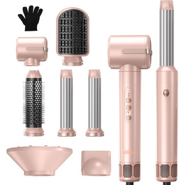 Щітка для фена Air Styler 5in1 1000 Вт, бігуді 30 мм, 3 рівні, в т.ч. рукавичка (рожева)