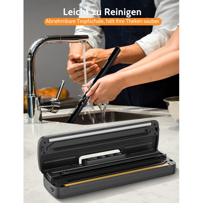 Вакууматор 5 в 1 для продуктів з вбудованим різаком та функцією Sous Vide, вакуумний пакувальник з набором пакетів та шлангом, чорний