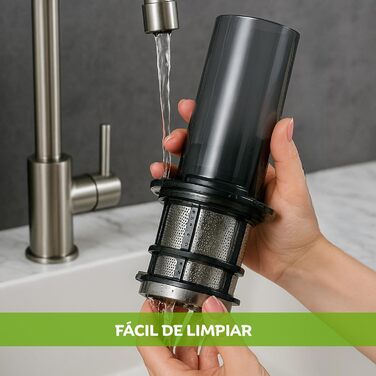 Електричний повільний соковитискач JuiceInstant Kompakter для фруктів та овочів, холодний віджим, BPA-free, з фільтром, антивитікання, чорний