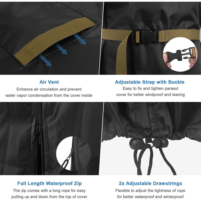 Захисний чохол для подвійного парасоля VANSHEIM, діаметр до 400 см. Водонепроникний, захист від УФ-променів. Підходить для парасолів-наметів з ніжкою. Розмір 460x270 см (220x45/70/50 см).