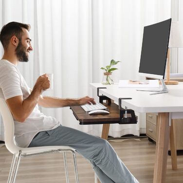 Підставка для клавіатури ETHU, висувна, 50x30 см, з кріпленням C, для монтажу під столом, ергономічна, горіх