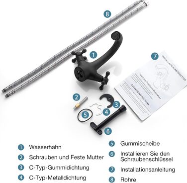 Чорний змішувач для ванної кімнати/умивальника з латуні, ретро стиль, 2-вентильний, G3/8