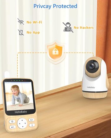 Радіоняня HelloBaby з камерою, 29 годин роботи, монітор для немовлят з поворотним механізмом, нічна зйомка, двосторонній зв'язок (HB6340)